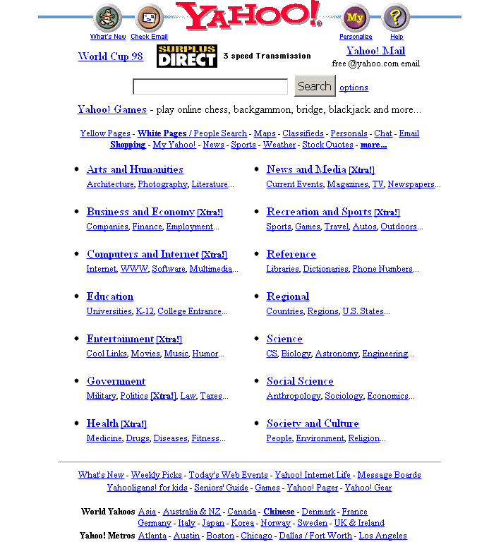 Yahoo! homepage (1998)
